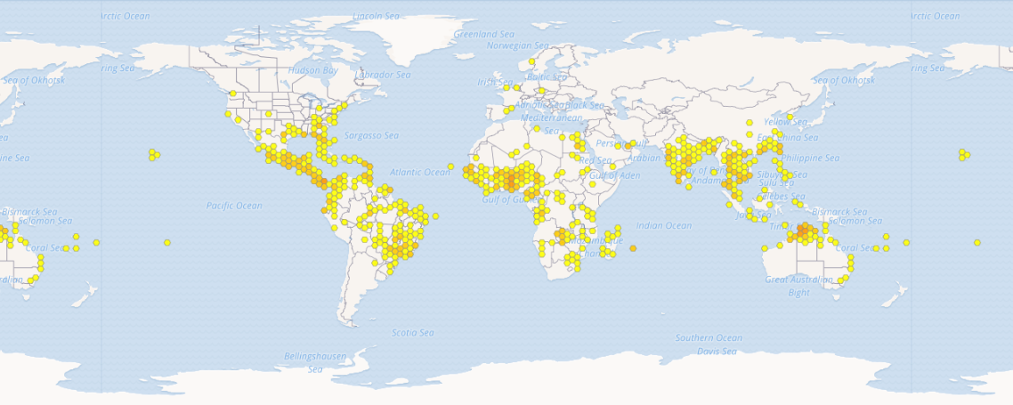 Prodotto da OpenStreetMap per GBIF the Global Biodiversity Information Facility